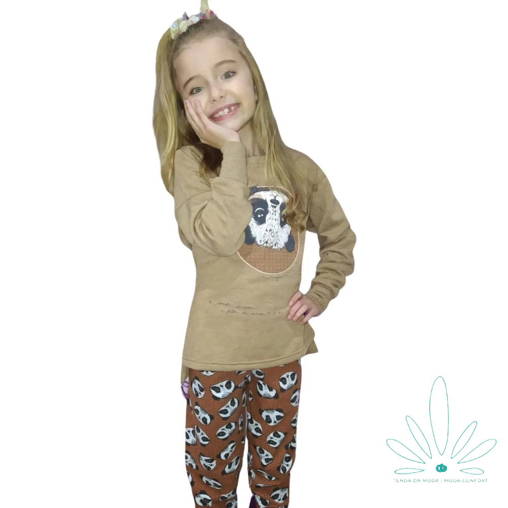 Conjunto Pijama Feminino Inverno Panda Legging Juvenil - Pijama Fofinho!