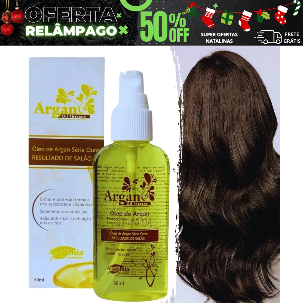 1 Frasco Óleo de Argan Alquimia 60ml Reparador de Pontas - Série Ouro Oil Therapy