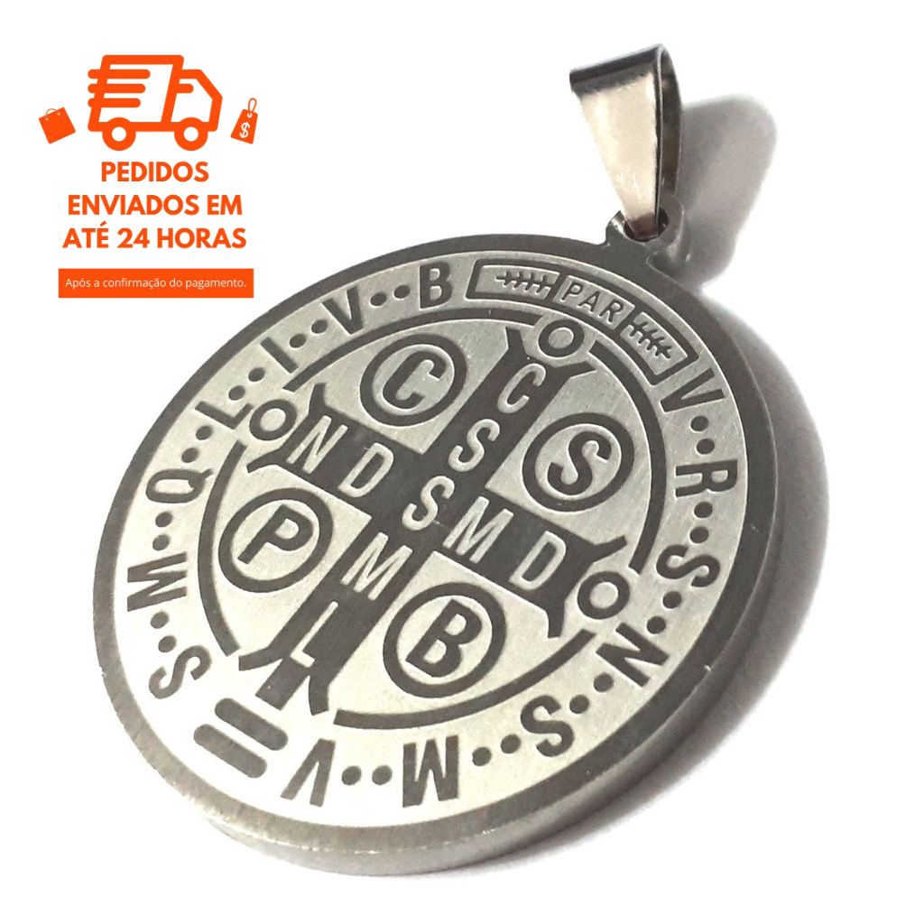 Medalha Pingente São Bento Dupla Face Aço Cirúrgico Prata em Oferta na Shopee