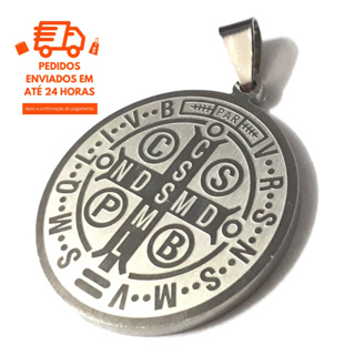 Medalha Pingente São Bento Dupla Face Aço Cirúrgico Prata em Oferta na Shopee