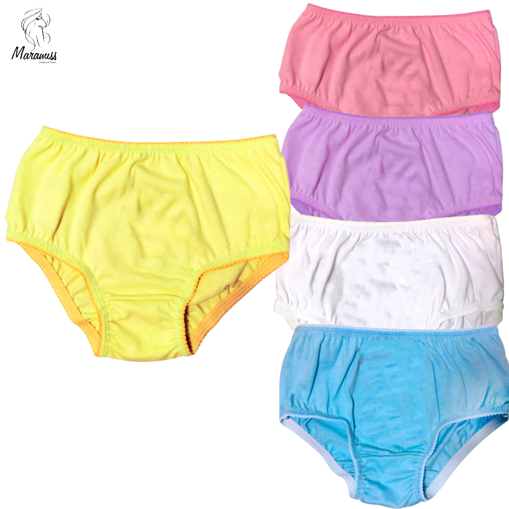 Kit 5 Calcinha Infantil Menina Estampa Lisa 100% Algodão Cores Sortidas AntiAlergico P, M , G - GG