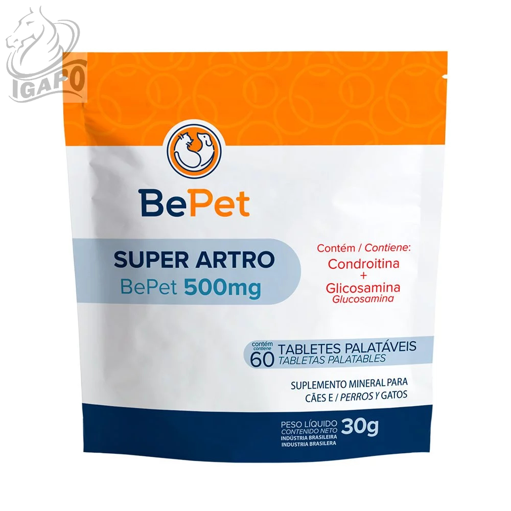 Superartro Bepet Condroitina Regenerador Articular para cães e gatos 500mg 30gr