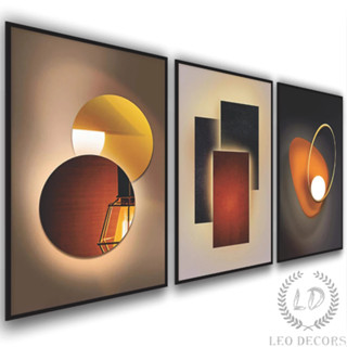 Quadros Decorativos Mosaico 3 Peças Formas Geométricas Minimalista Moderno Sala Quarto Escritório