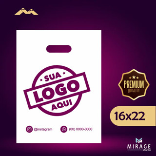 100 sacolas Plástica 16x22 Personalizadas Pequena para joias e bijuterias/sex shop alça vazada boca de palhaço promoção kit