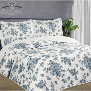 Kit Cobre Leito Casal Queen 3 peças Flora Prints Habitat Colcha Com Porta Travesseiro