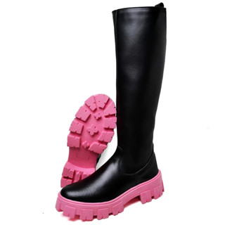 Bota Galocha Dubuy Feminino Cano Alto Preto Sola Rosa 1804FG