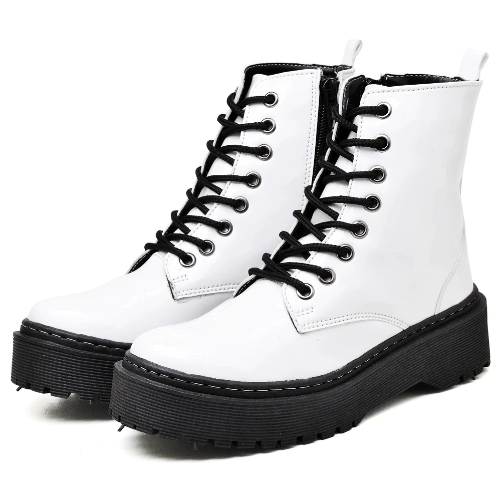 Bota Coturno Dubuy Feminina Tatorado Branco Verniz Domo 1105FG em Oferta na Shopee