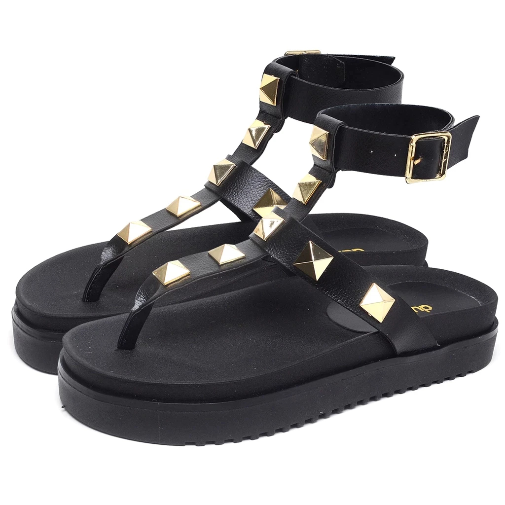 Sandalia Papete Dubuy Feminina Plataforma Pirâmide Feminina Preta Isys 2050FG - Women Shoes