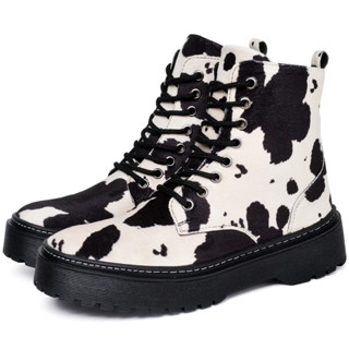 Bota Coturno Dubuy Tratorada Feminina Estampa Cow Preto Domo 1105FG