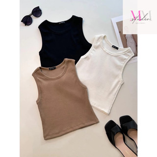 Regata Camiseta Basica Ribana Cropped Gola Redondo Sem Manga Top