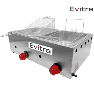 Fritadeira fritador 2 cubas Evitra a gás com cesto de inox 5 litros cada churros festa aniversario coxinha kibe batata frita oferta cozinha lar aguá decoração