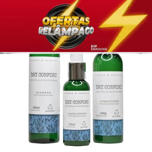 Kit Dry Confort Grandha Flores e Vegetais Combate Oleosidade Ponta Seca Shampoo Condicionador Tonico em Oferta na Shopee