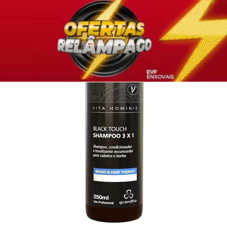 Grandha Shampoo Tonalizante Escurecedor Vita Hominis Black Touch 3x1 250ml Uso diario escurecimento em Oferta na Shopee