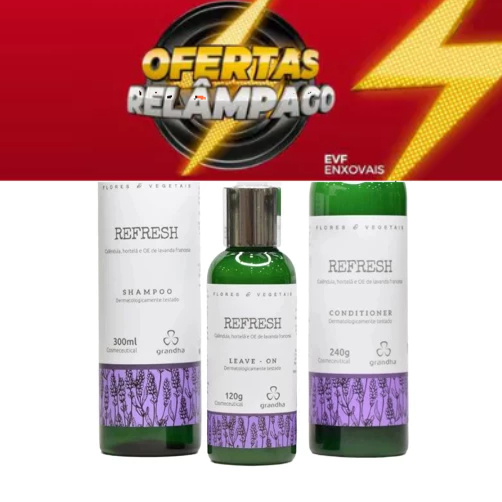 Kit Grandha Refresh para Cabelos Frágeis e Couro Cabeludo Oleosos Shampoo Condicionador Leave em Oferta na Shopee
