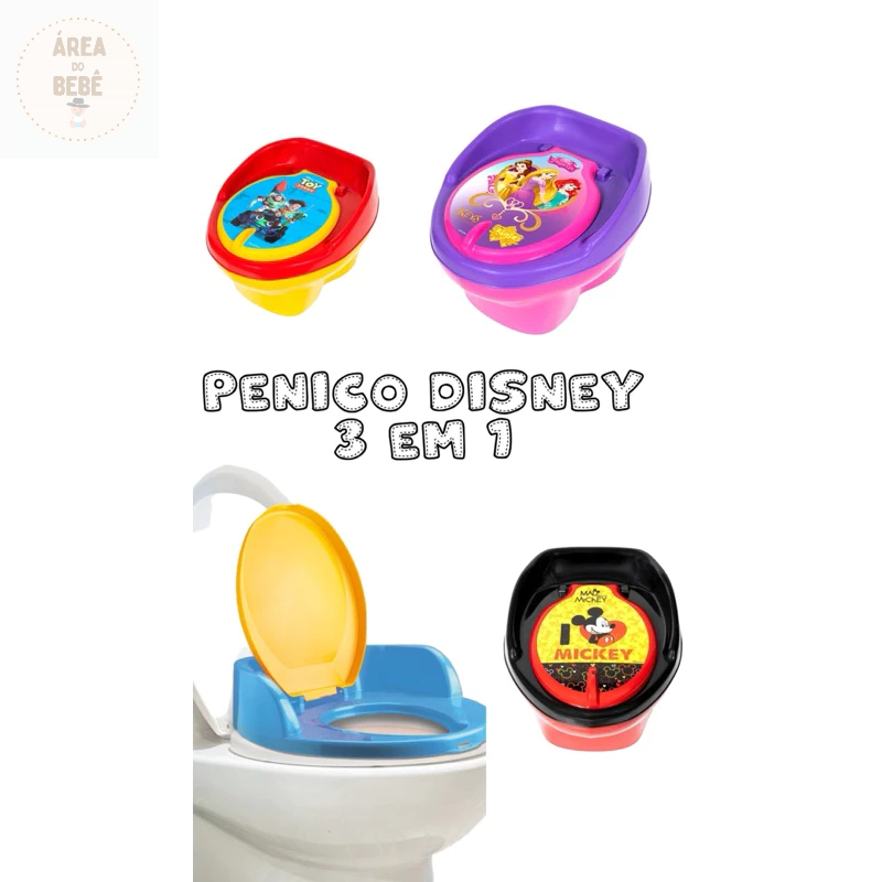 penico Disney Infantil 3 em 1 Com Redutor De Assento Troninho Bebe pinico princesas carros Toy Story  mickey minei mikey Reforçado De Transição, Adaptavel, Com Recipiente Higienico