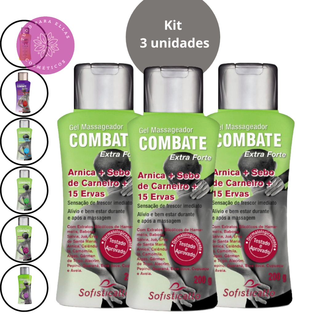 Kit 3 Gel Massageador Muscular Pomada Extra Forte Combate Promoção Sofisticatto 200g em Oferta na Shopee