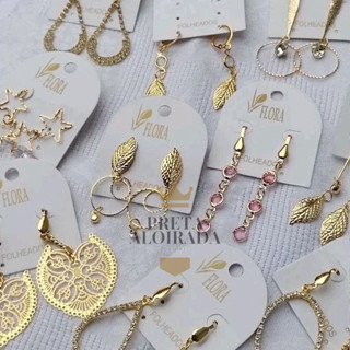 Kit 10 Pares Brincos Folheados a Ouro Strass Sortidos Brilho