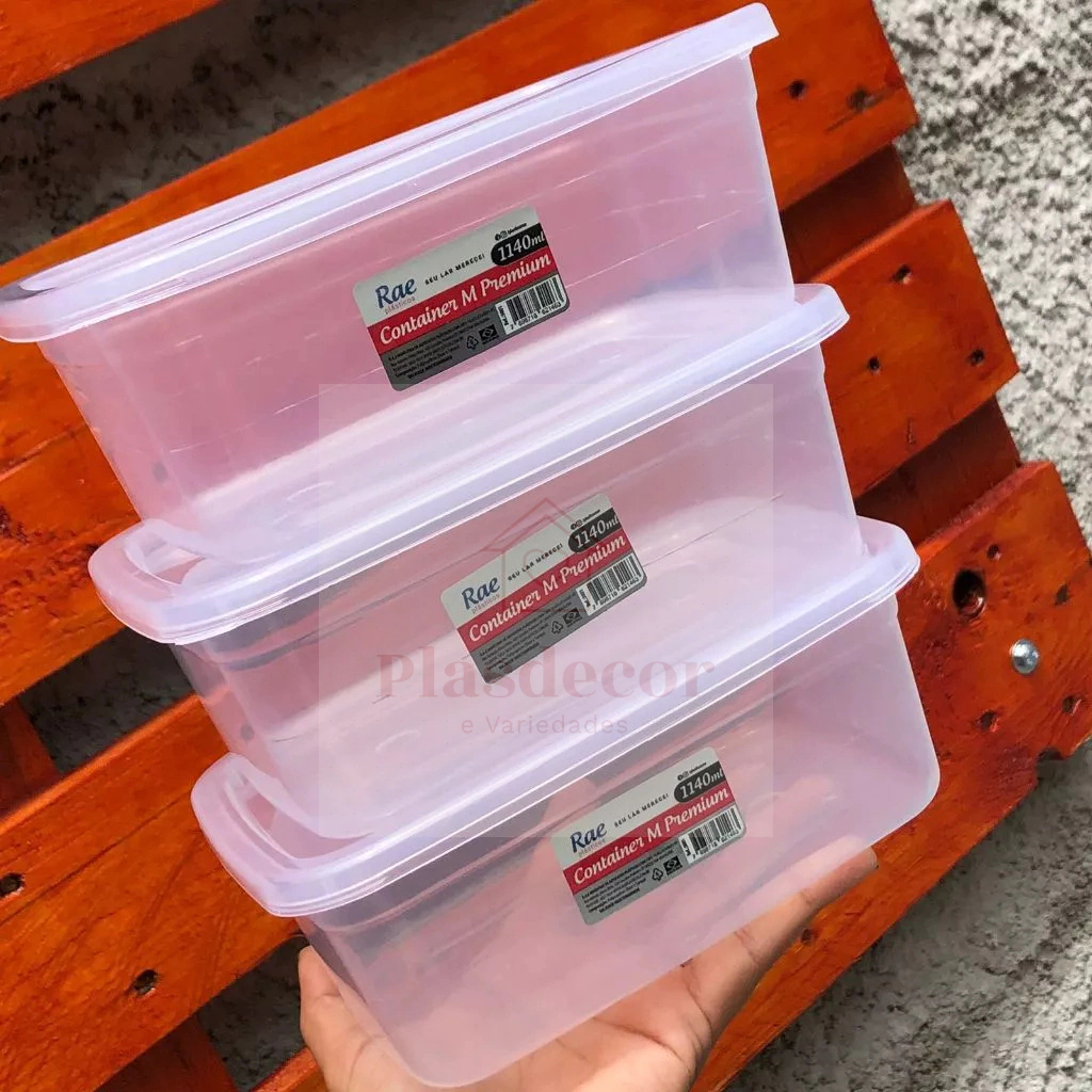 KIT 10 Potes Transparentes herméticos 1 Litro Cozinha Marmita Mantimento Alimento Retangular