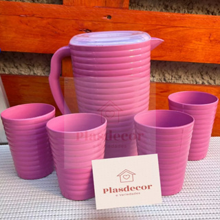 Jarra De Suco Agua 2 Litros + 4 Copos plásticos Rosa Pink 350ml cozinha em Oferta na Shopee