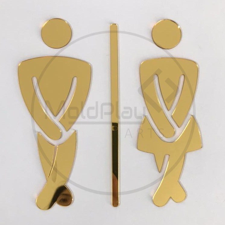 Espelho Placa Decorativa Indicativa Banheiro Divertida - Acrílico Espelhado Dourado