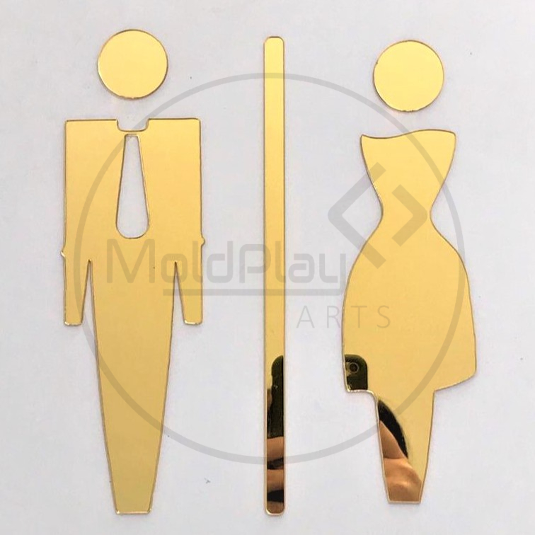 Espelho Placa Decorativa Indicativa Banheiro Social Formal - Acrílico Espelhado Dourado
