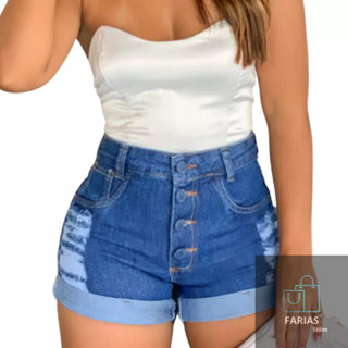 Short Jeans Feminino bermuda destroyed Jeans Premium Da moda Short curto Cintura TOP.!!!