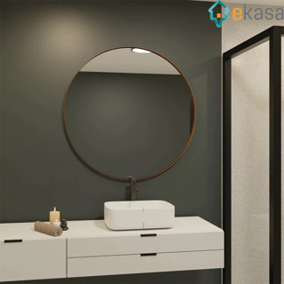 Espelho Redondo Decorativo Adnet Sem Alça Moldura Couro Legítimo Quarto Banheiro Sala