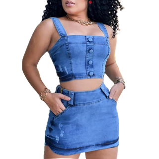 CONJUNTO SAIA E CROPPET JÉANS LAYCRA