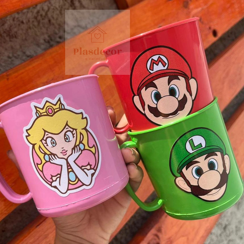 5-10-15-20 Canecas adesivadas Mario Luig 450ml Para Festa lembrancinhas Presentes Aniversários Mario Princesa