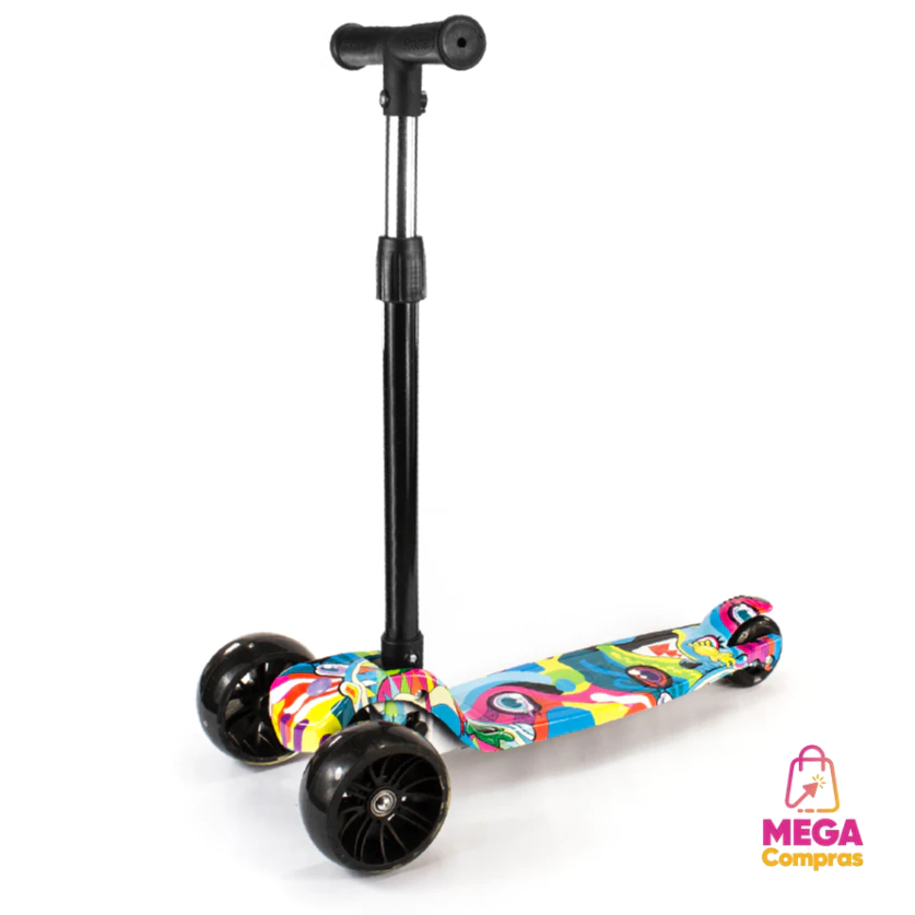 Patinete Infantil 4 Rodas com Luz Led e Freio Ajustável Até 70kg Menino Menina