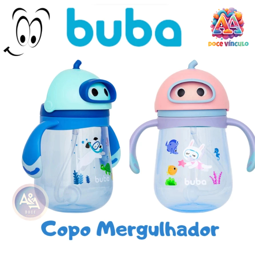 Copo Com Canudo Alça e Válvula Anticólica Mergulhador Infantil 300ml Buba