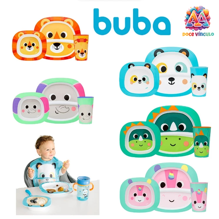 Kit Refeição Infantil Bebê Prato Com Divisória Bowl e Copo Bubazoo Pratinho de Bebê - Buba