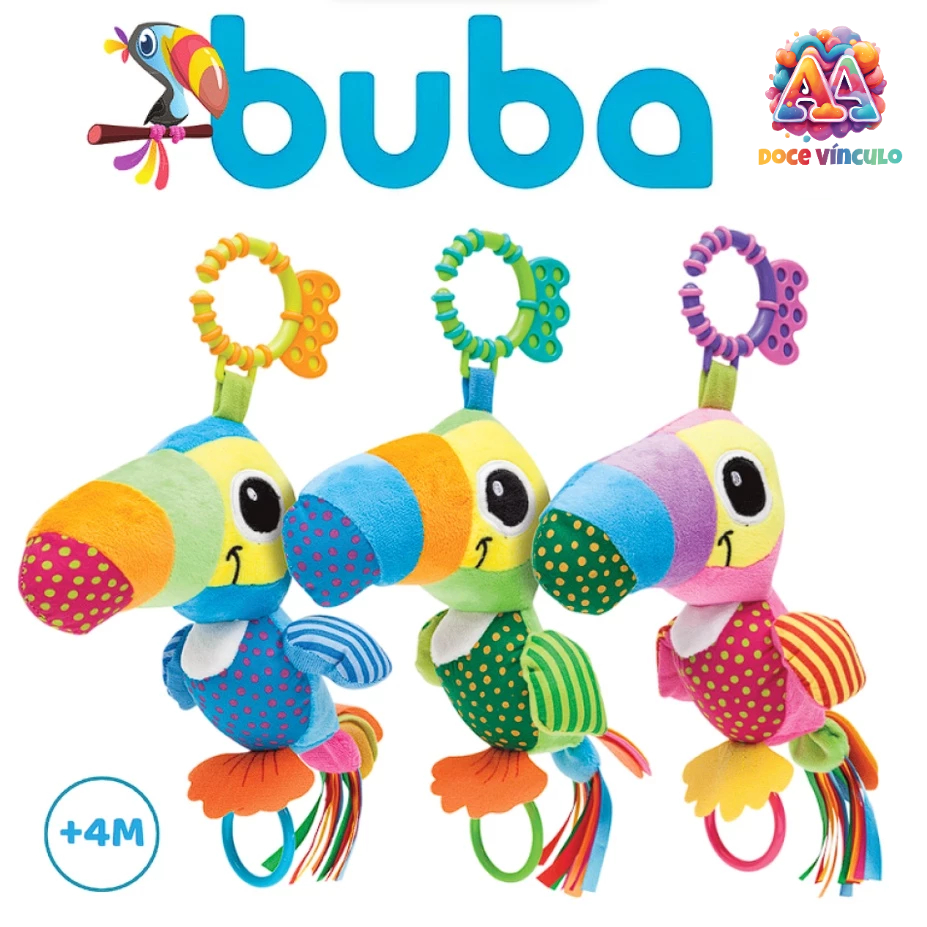 Brinquedo Bebe Chocalho e Mordedor Pelúcia Tucano Zuzu Atividades Texturas - Buba