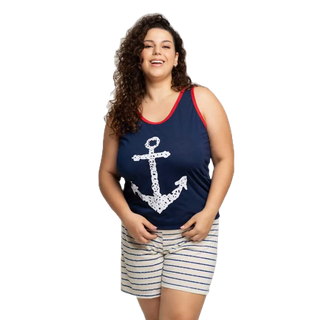 Baby Doll Feminino Plus Size de Alcinha ou Regata (48/50/52/54) Estampado / Pijama Plus Size