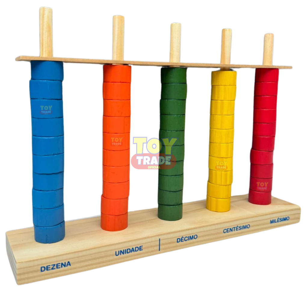 Ábaco Aberto 5 Hastes com 50 Argolas em Madeira Colorido - Brinquedo Educativo Pedagógico em Oferta na Shopee