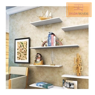 kit com 5 prateleiras retas 2 de 30cm/ 2 de 40cm e 1 de 50cm - 10cm profundidade fabricada em mdf 15mm de alta qualidade.