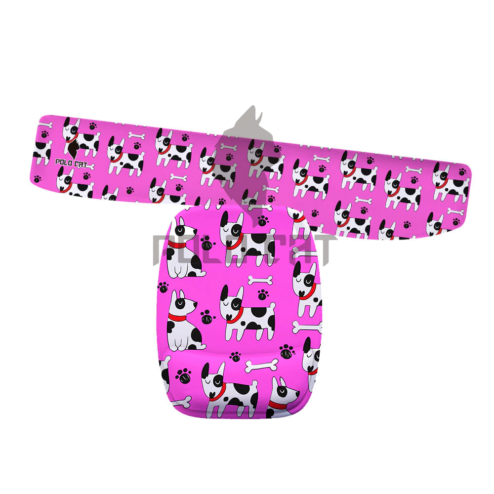 Kit Mouse Pad e Apoio de Teclado Ergonomico Background Dog Dalmata Fundo Rosa