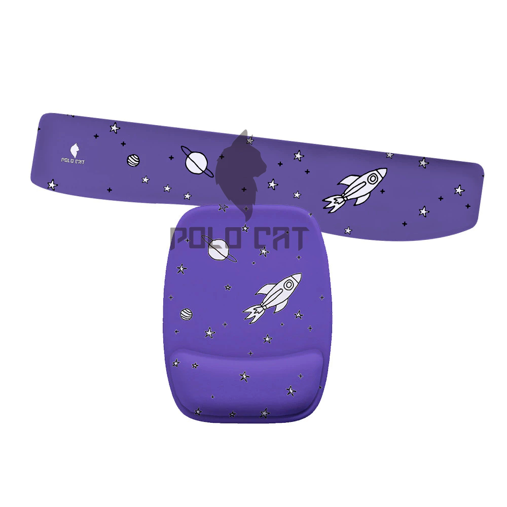 Kit Mouse Pad e Apoio de Teclado Ergonomico Foguete Planetas Roxo