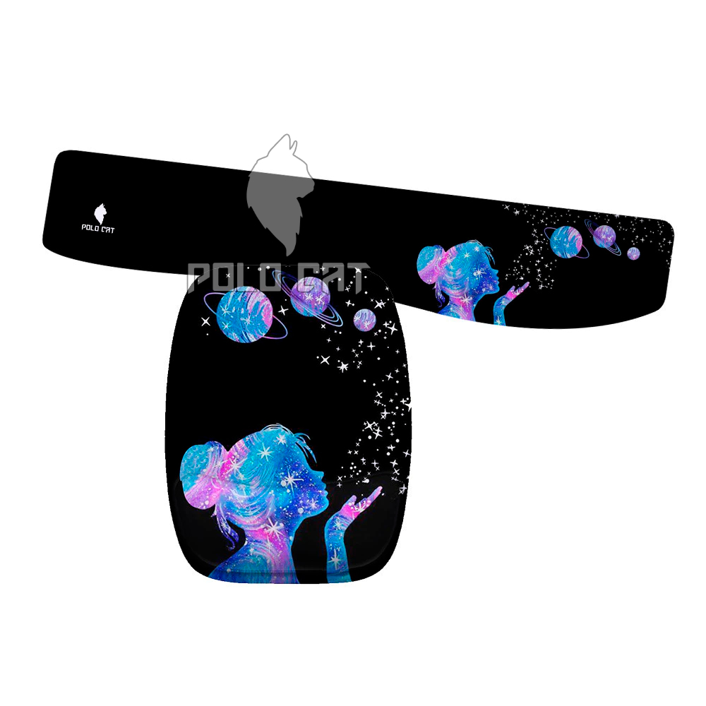 Kit Mouse Pad e Apoio de Teclado Ergonomico Mulher Planetas Universo