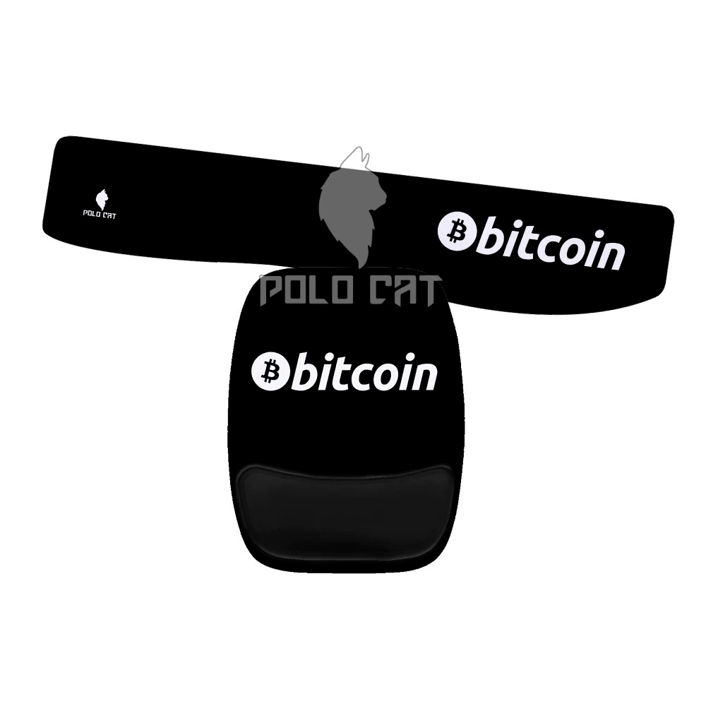Kit Mouse Pad e Apoio de Teclado Ergonomico Bitcoin Trader Preto Branco