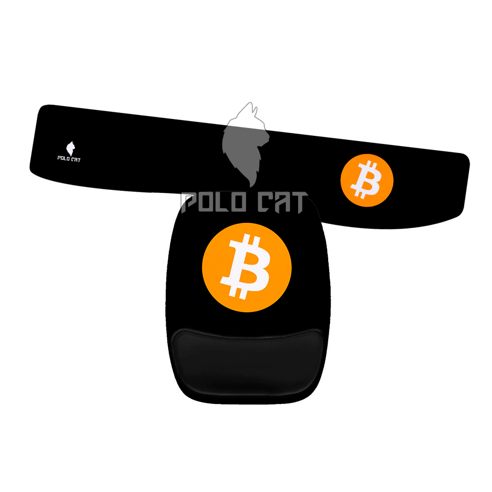 Kit Mouse Pad e Apoio de Teclado Ergonomico Preto Bitcoin Moeda