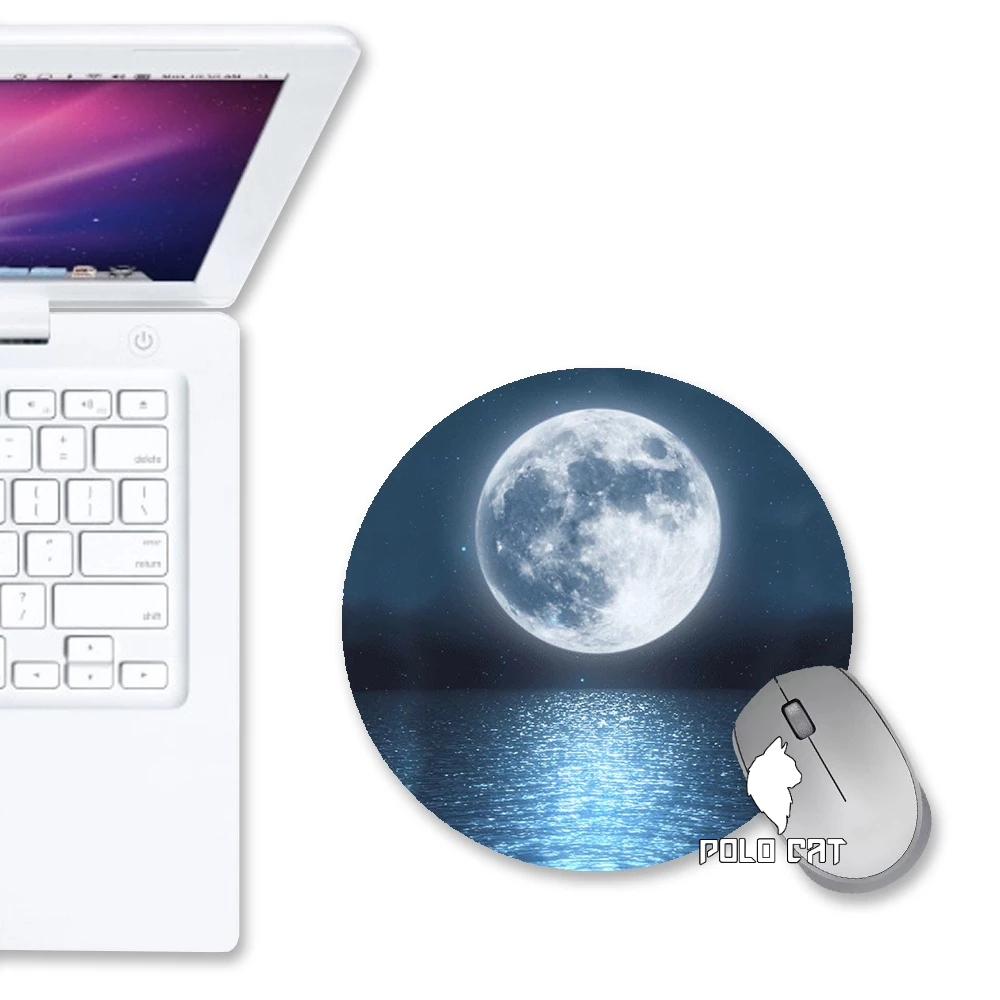 Mouse Pad Redondo Lua Cheia Brilhante e Mar