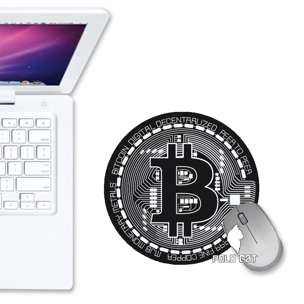 Mouse Pad Redondo Bitcoin Preto Moeda