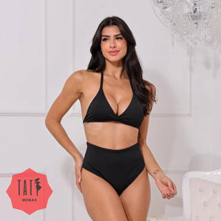 Biquine Suplex Hot Pants Forro Duplo Moda Praia Cintura Alta Liso Basico