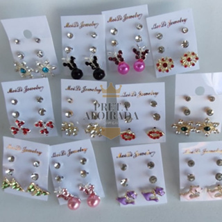 Brincos Bijuteria 15 PARES Kit 5 CARTELAS 3 Pares cada em Oferta na Shopee