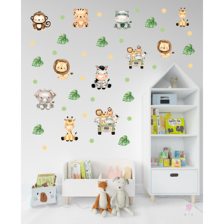 Adesivo de Parede Animais Safari Baby + Bolinhas - Papel de Parede Decoração Quarto Infantil Bebê em Oferta na Shopee