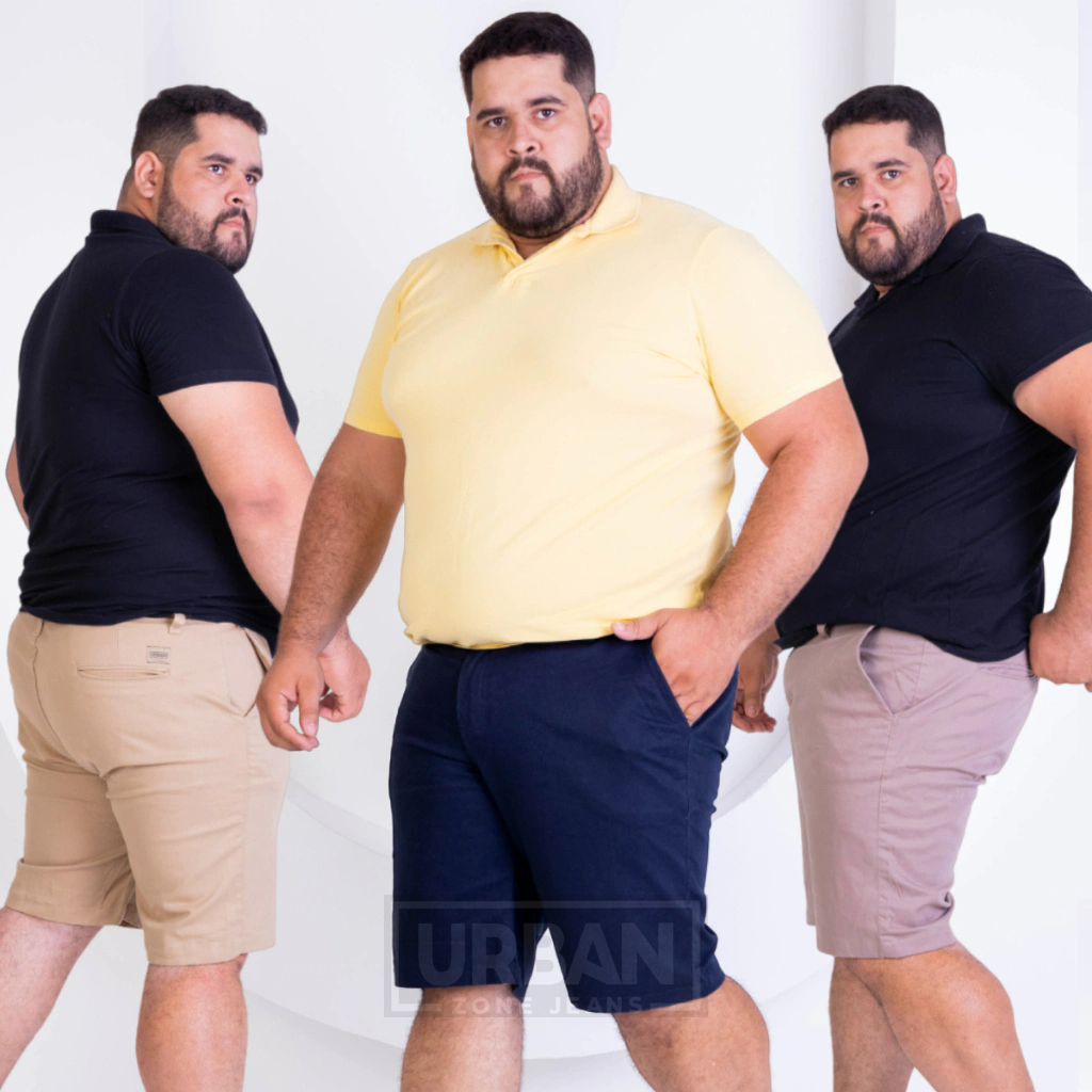 Kit 3 Bermudas Masculinas Plus Size Sarja Modelo Social Esporte Fino em Brim com Elastano - Men Clothes