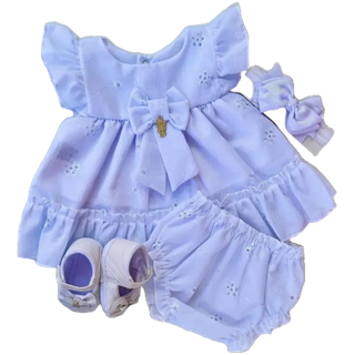 Vestido baby com calcinha em tecido cambraia de algodão - veste do RN a 2 meses Obs: leia a descrição