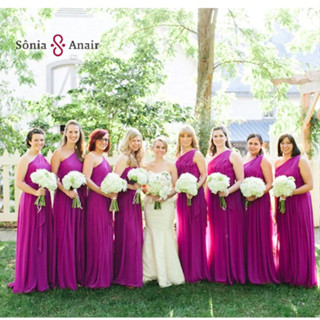 Vestido de Madrinha Sônia Anair Casamento Fúcsia Multiformas varias mil formas