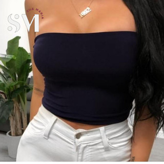 Cropped Top Faixa Liso Blogueira Tomara Que Caia Sem Mangas moda feminina